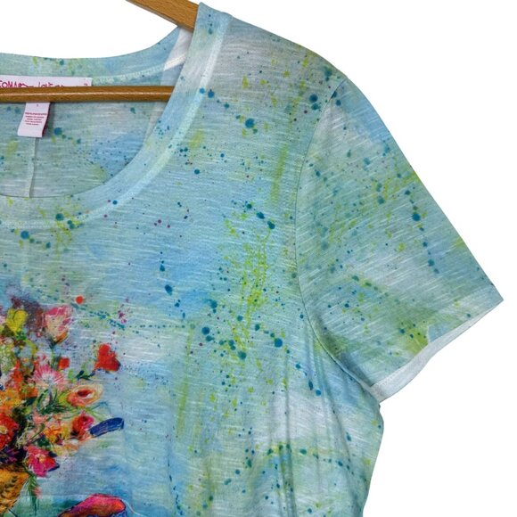 Leoma Lovegrove Bicycle Floral Print Top Sz Large Asymmetrical Hem Short Sleeve - Picture 4 of 10